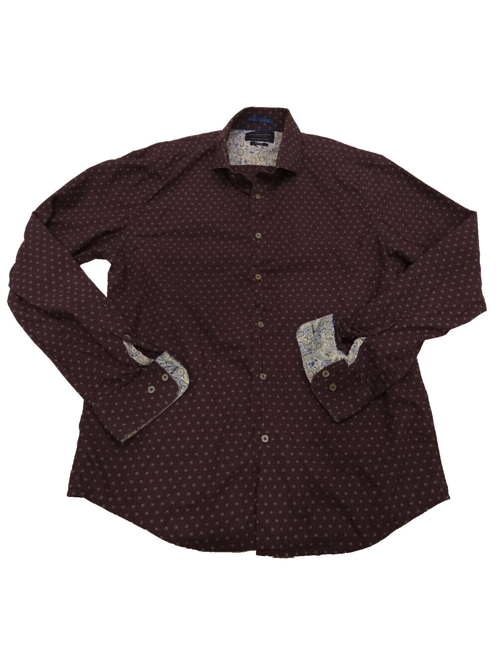 Denim & Flower Ricky Singh Shirt Mens Medium Slim Fit Purple Geometric Paisley M